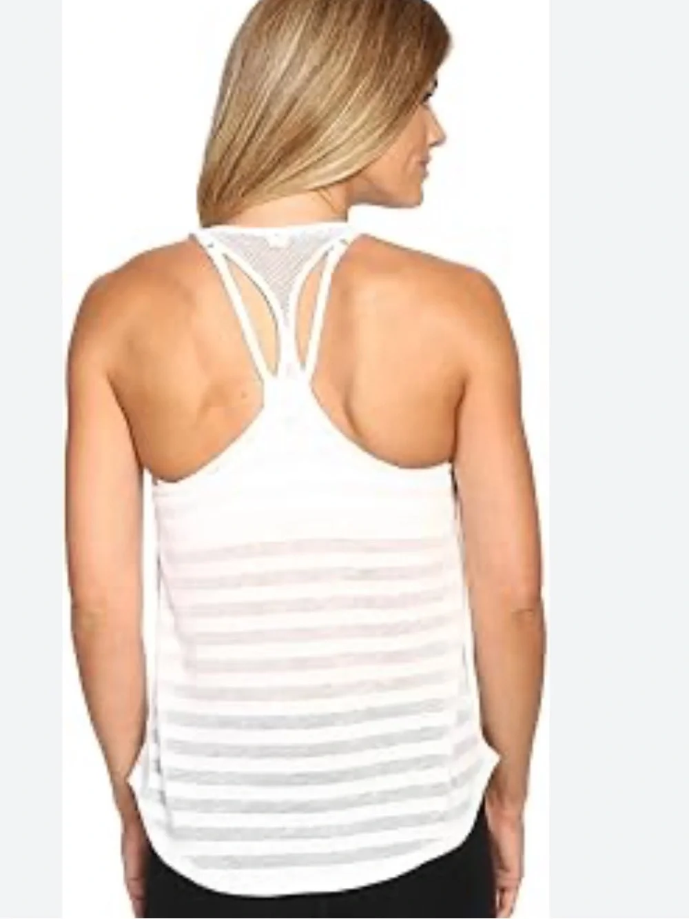Alo Women's White Sheer Striped Racerback Tank Top Size Small